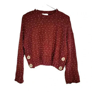 Love & Piece Collective Women's Red Acrylic/Poly Knit Mock Neck Sweater w Ivory